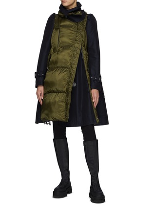 Figure View - Click To Enlarge - SACAI - Belted Trench Detailing Appliqued Asymmetric Long Puffer Coat