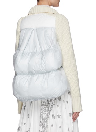 Back View - Click To Enlarge - SACAI - High Neck Drop Back Nylon Puffer Jacket With Wool Blend Knit Sleeves