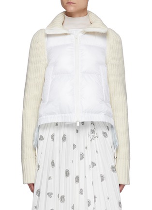 Main View - Click To Enlarge - SACAI - High Neck Drop Back Nylon Puffer Jacket With Wool Blend Knit Sleeves