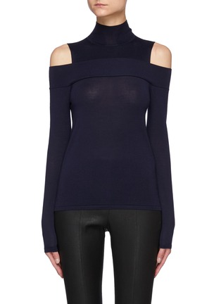 Main View - Click To Enlarge - THEORY - Cold Shoulder Long Sleeved Turtleneck Wool Blend Knit Top