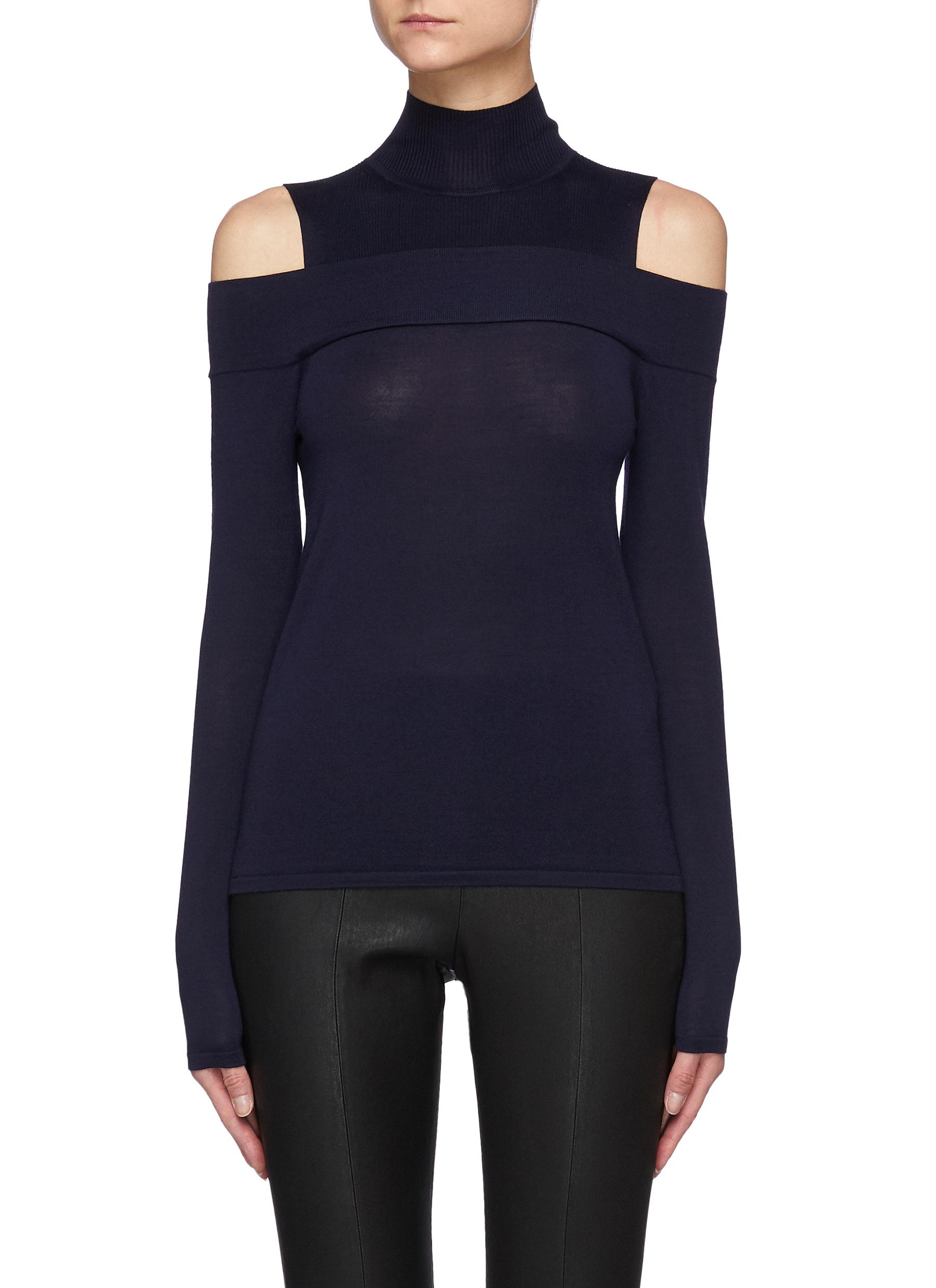 black cold shoulder turtleneck