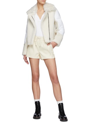 Figure View - Click To Enlarge - SHOREDITCH SKI CLUB - Lena' Puffer Panelled Lambskin Shearling Cropped Jacket