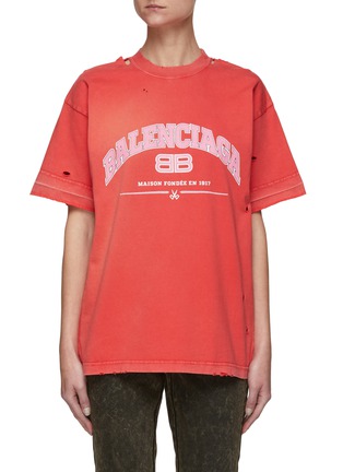 Main View - Click To Enlarge - BALENCIAGA - Distressed Logo Print Cotton T-shirt