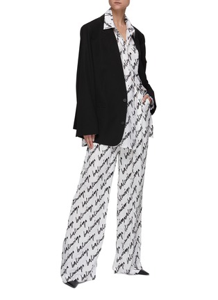 Figure View - Click To Enlarge - BALENCIAGA - Cursive Logo Print Silk Pyjama Pants