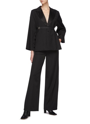 Figure View - Click To Enlarge - SANS TITRE - Wide Sleeve Belted Wool Blazer