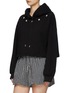Detail View - Click To Enlarge - MING MA - Pearl Appliqued Cotton Blend Drawstring Hoodie With Contrasting Pleated Hem