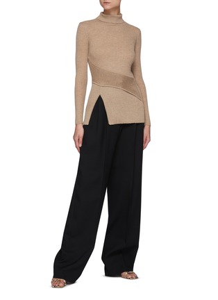 Figure View - Click To Enlarge - CRUSH COLLECTION - Panelled Front Slit Ribbed Cashmere Knit Sweater