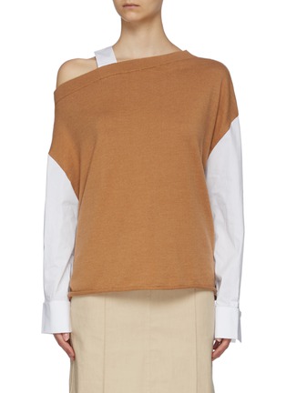 Main View - Click To Enlarge - STAUD - Cuffed Sleeve One Shoulder Cotton Blend Knit Top