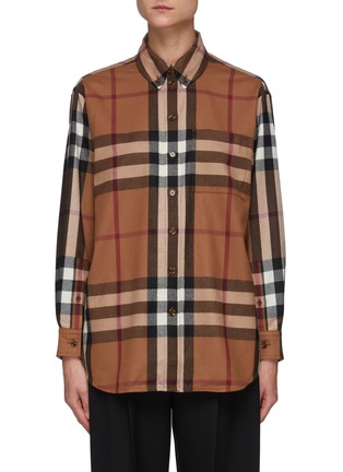 Main View - Click To Enlarge - BURBERRY - Large Check Button Down Wool Shirt