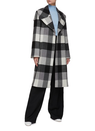 Figure View - Click To Enlarge - PORTSPURE - SINGLE BREAST BELTED CHECK LONG COAT