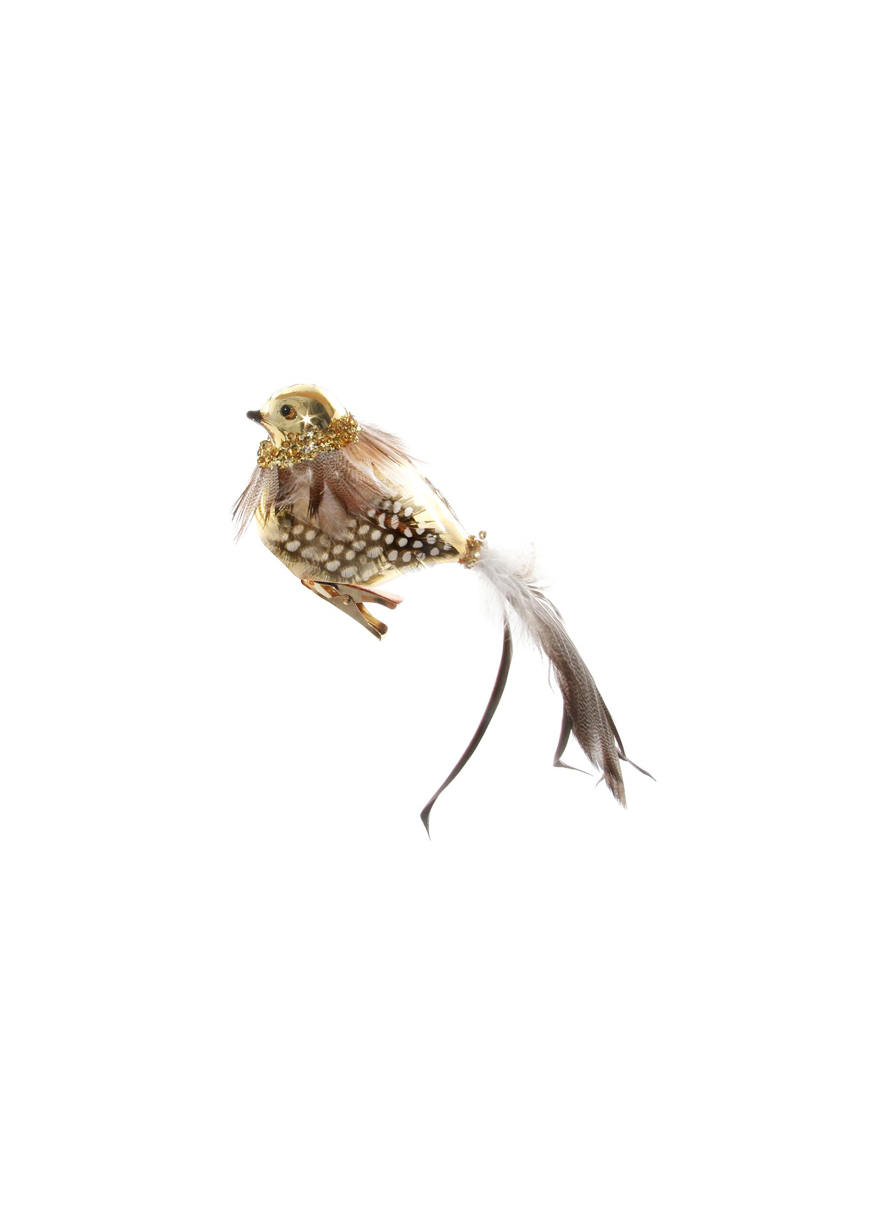 Crystal Necklace Feather Tail Bird Ornament - Gold