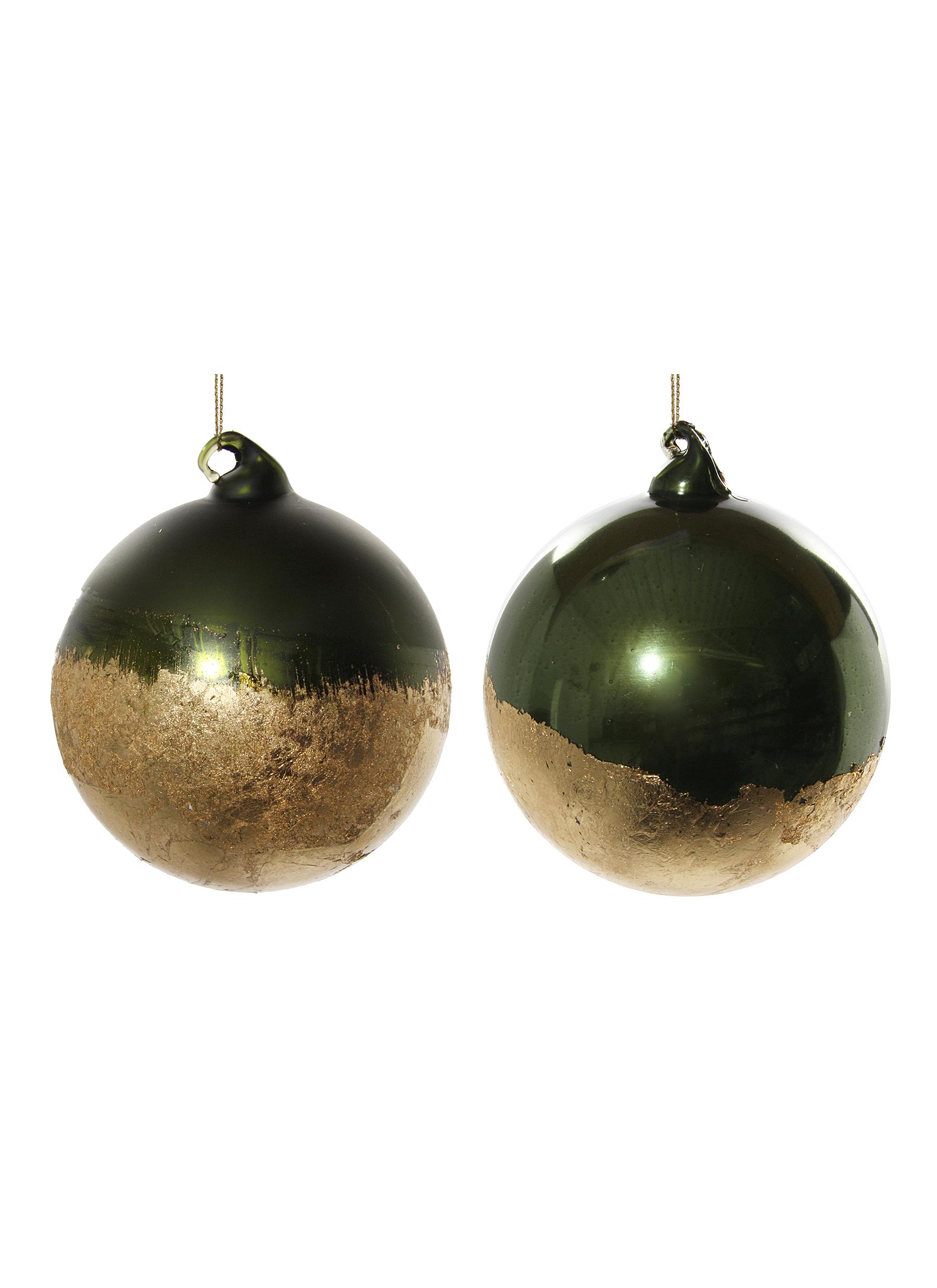 Gold Foil Glass Ball Ornament - Green/Gold