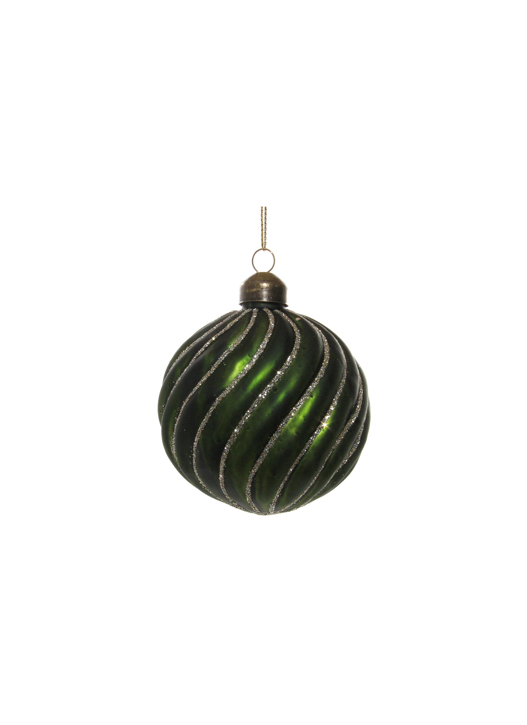 Glitter Whirl Glass Ball Ornament - Green/Gold