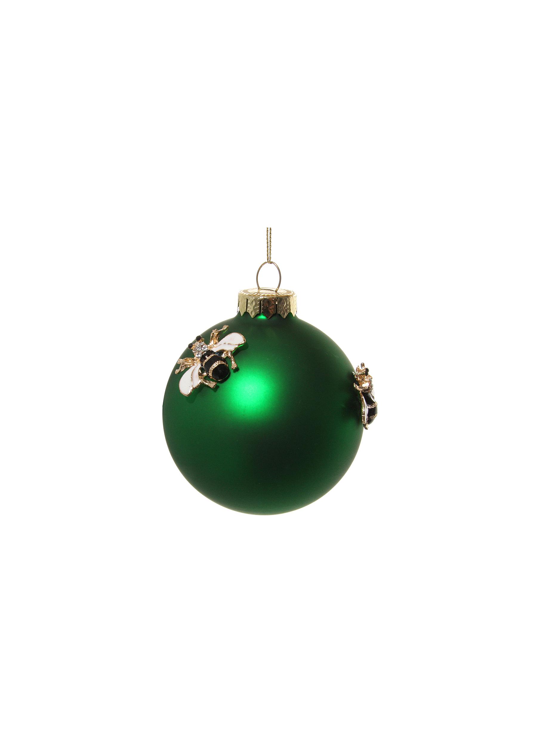 Bees Glass Ball Ornament - Green/Gold