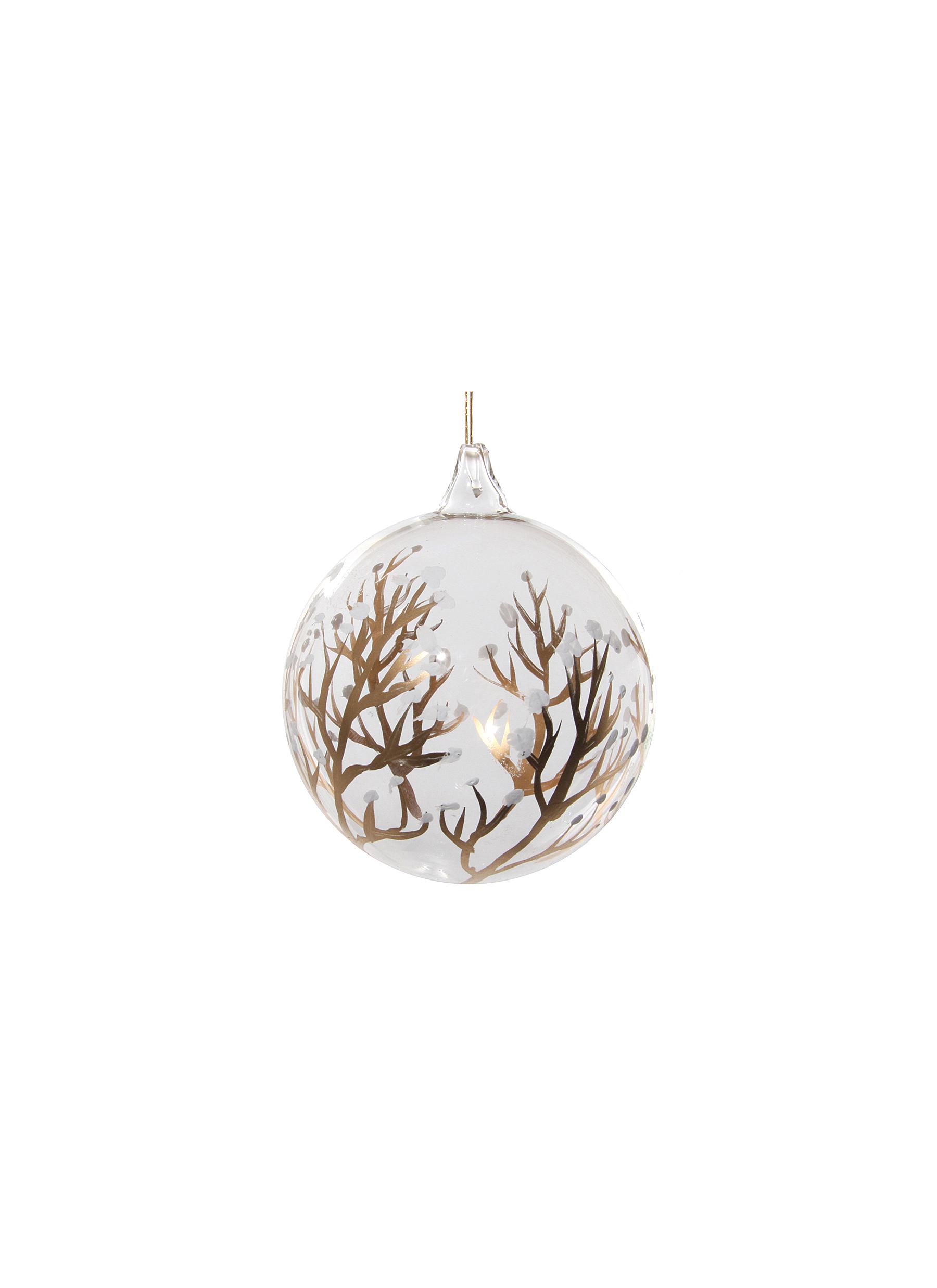 Leaf Print Glass Ball Ornament - Gold/White