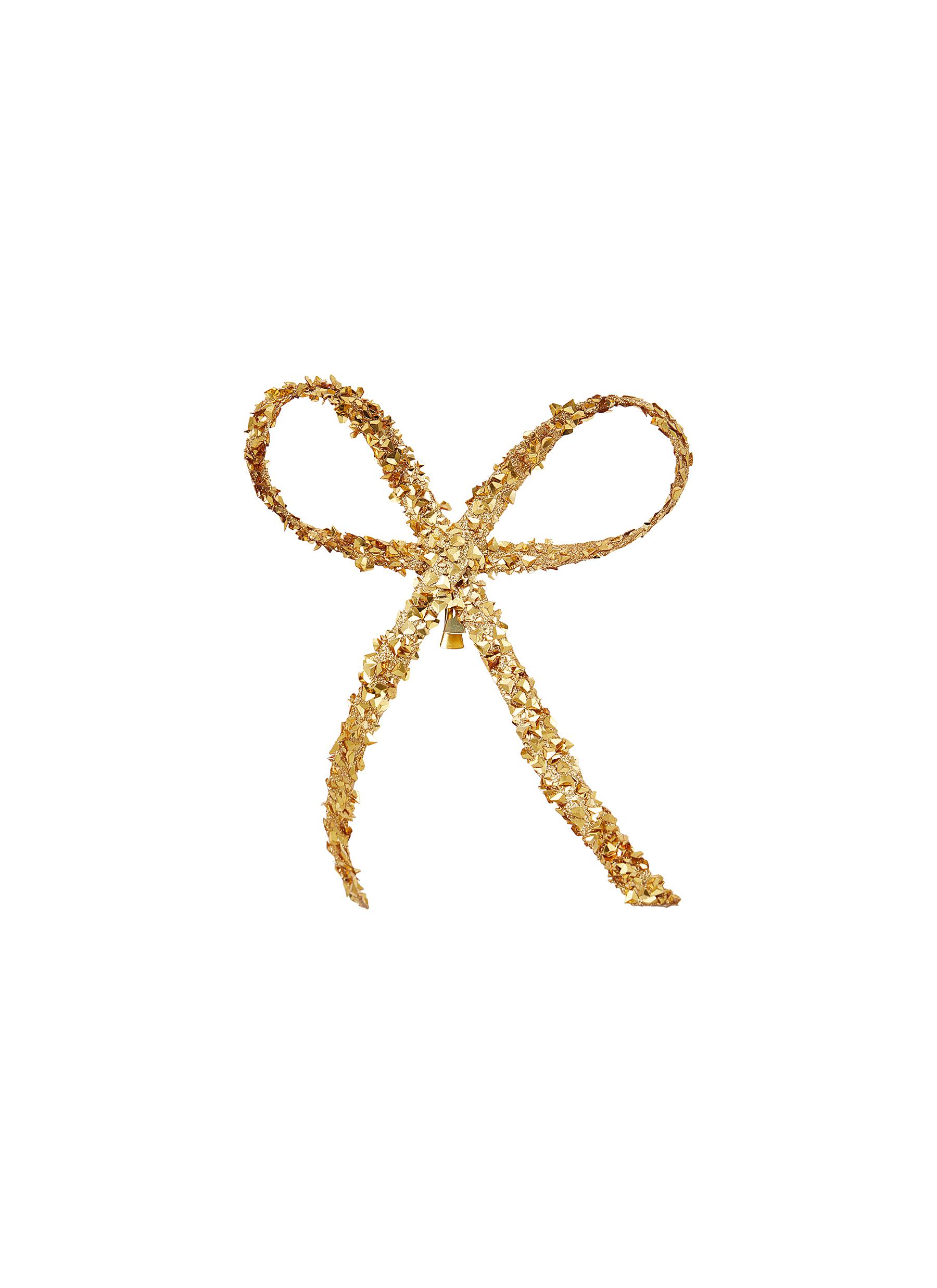 Glitter Flake Bow Ornament - Gold