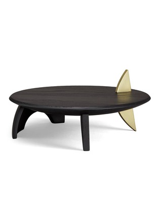 Main View - Click To Enlarge - L'OBJET - KELLY BEHUN LEAF BLACKENED OAK PLATTER ON STAND WITH BRASS