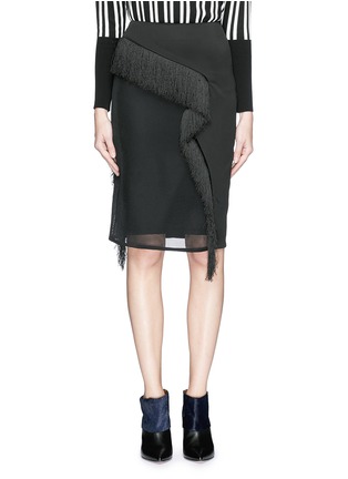 Main View - Click To Enlarge - MO&CO. EDITION 10 - Asymmetric fringe mesh twill pencil skirt