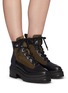 Figure View - Click To Enlarge - PIERRE HARDY - Leather and Suede Penny Lace Up Combat Boots