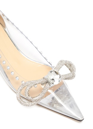 Detail View - Click To Enlarge - MACH & MACH - Double Bow Swarovski Crystal Adorned Transparent Flats