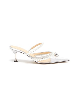 Main View - Click To Enlarge - MACH & MACH - Pearl Swarovski Crystal Adorned Strap Transparent Mules