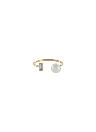 Main View - Click To Enlarge - POPPY FINCH - Baguette Aquamarine Pearl 14k Gold Ring