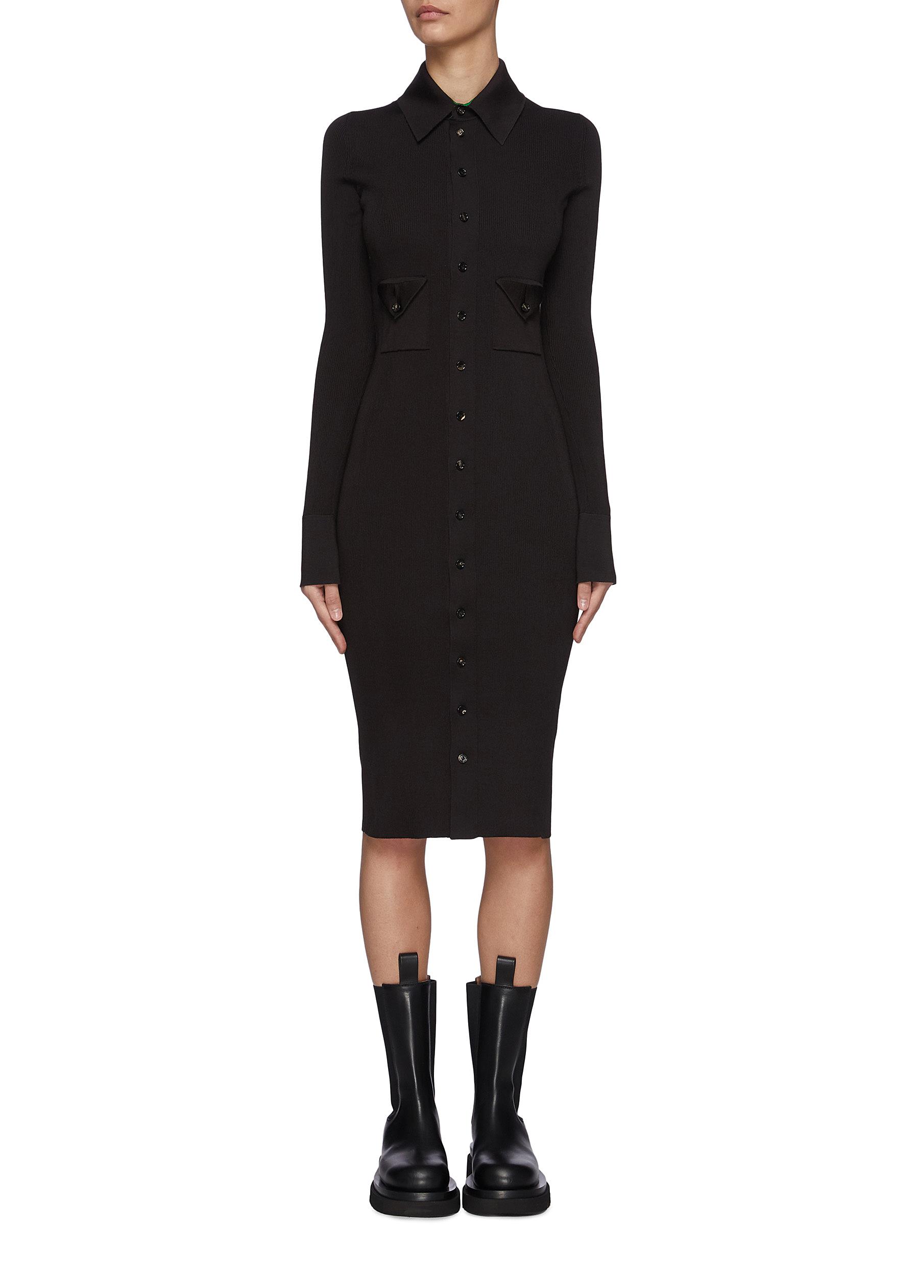 Bottega Contrast Underlay Button Down Midi Dress In Black ModeSens
