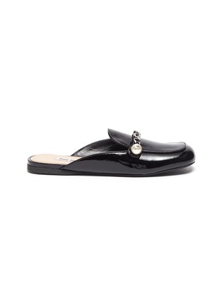 Main View - Click To Enlarge - MIU MIU - Chain Appliqued Moccasin Toe Patent Leather Flats