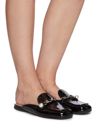 Figure View - Click To Enlarge - MIU MIU - Chain Appliqued Moccasin Toe Patent Leather Flats