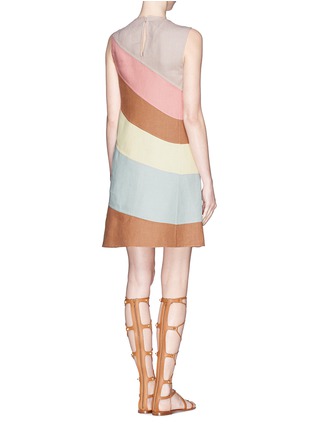 Back View - Click To Enlarge - VALENTINO GARAVANI - Diagonal panel colourblock linen dress