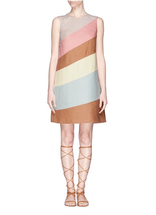 Main View - Click To Enlarge - VALENTINO GARAVANI - Diagonal panel colourblock linen dress