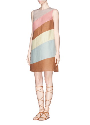 Figure View - Click To Enlarge - VALENTINO GARAVANI - Diagonal panel colourblock linen dress