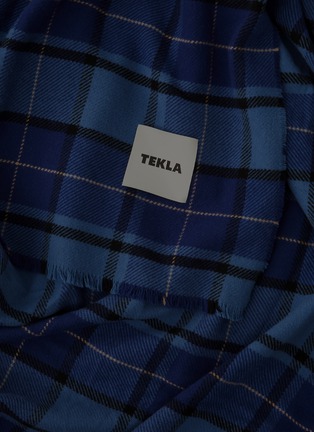 Detail View - Click To Enlarge - TEKLA - Tartan Fine Merino Wool Throw – Deep Blue