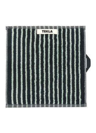 Main View - Click To Enlarge - TEKLA - Striped Organic Cotton Terry Wash Cloth – Black/Mint
