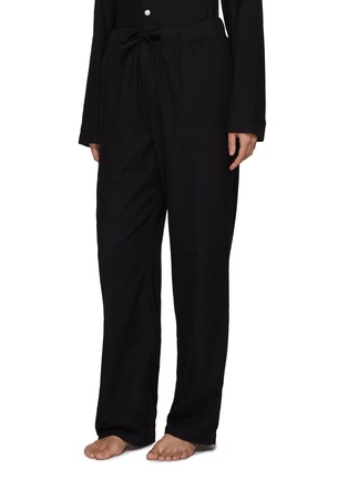 Front View - Click To Enlarge - TEKLA - Medium Organic Cotton Flannel Pyjama Pants – Black