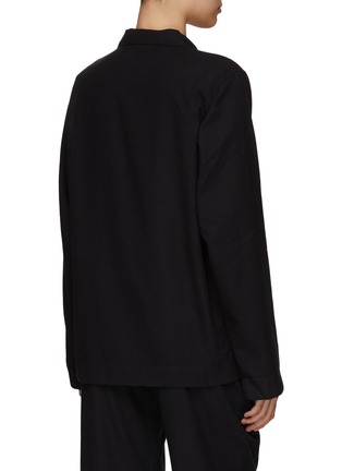 Back View - Click To Enlarge - TEKLA - Small Organic Cotton Flannel Pyjama Top – Black
