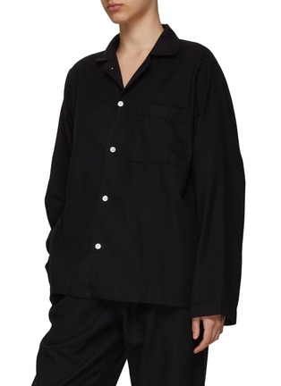 Front View - Click To Enlarge - TEKLA - Small Organic Cotton Flannel Pyjama Top – Black