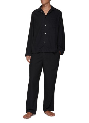 Detail View - Click To Enlarge - TEKLA - Large Organic Cotton Flannel Pyjama Top – Black