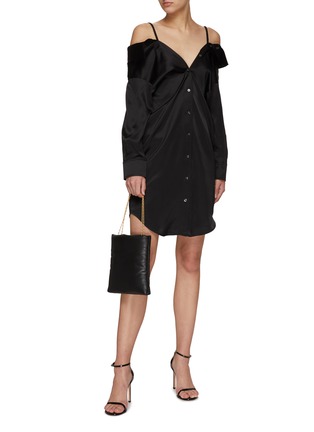 Figure View - Click To Enlarge - T BY ALEXANDER WANG - Off-shoulder Scrunchie Strap Shirt Dress