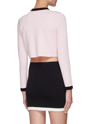 Back View - Click To Enlarge - T BY ALEXANDER WANG - Logo Jacquard Trim Crewneck Cropped Cardigan