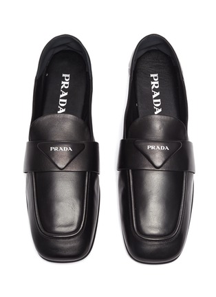 Detail View - Click To Enlarge - PRADA - Collapsible Heel Square Toe Leather Loafers