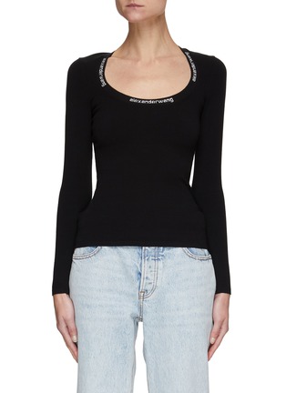 Main View - Click To Enlarge - T BY ALEXANDER WANG - Logo Jacquard Scoop Neck Bodycon Top