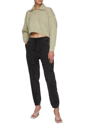 Figure View - Click To Enlarge - ALEXANDER WANG - All-over logo embroidered Denim Jogger Pants