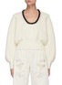 ALEXANDER WANG - Scoop Neck Ruched Leather Trim Sweater