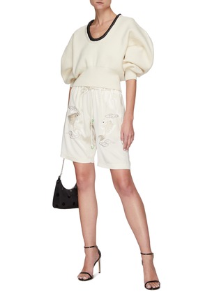 Figure View - Click To Enlarge - ALEXANDER WANG - Scoop Neck Ruched Leather Trim Sweater