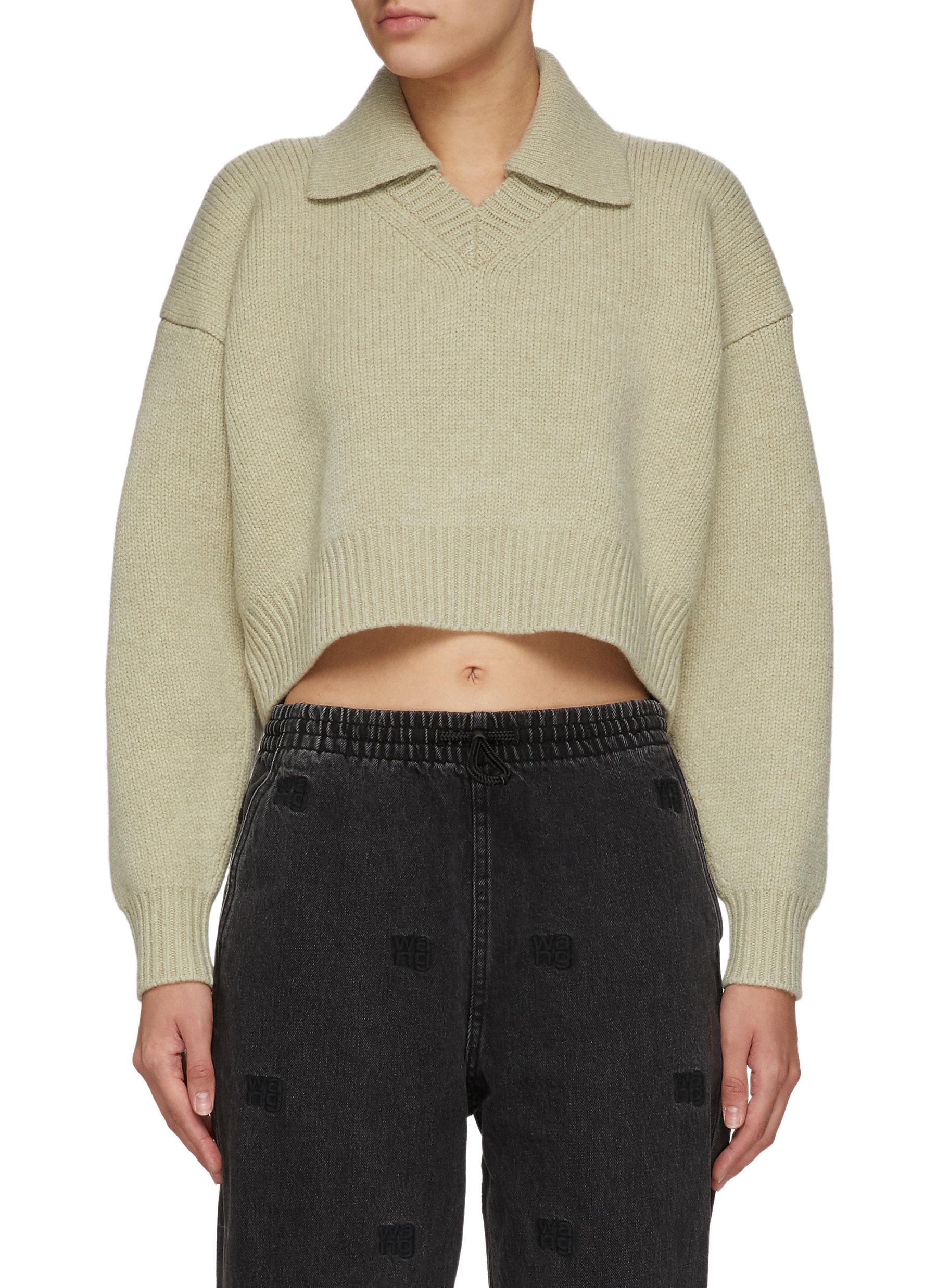 ALEXANDER WANG Drape Back Wool Blend Crop Sweater