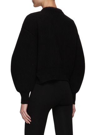 Back View - Click To Enlarge - ALEXANDER WANG - Ruched Leather Tubular Edge Wool Cashmere Cardigan