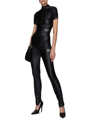 Figure View - Click To Enlarge - ALEXANDER WANG - RUCHED HIGH WAISTED REFLECTIVE LOGO LEGGINGS