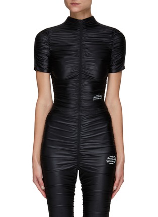 Main View - Click To Enlarge - ALEXANDER WANG - SHORT SLEEVES RUCHED TURTLE NECK REFLECTIVE LOGO TOP
