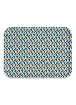 Main View - Click To Enlarge - LA DOUBLEJ - Cubi Blu Cube Print Rectangular Wooden Tray